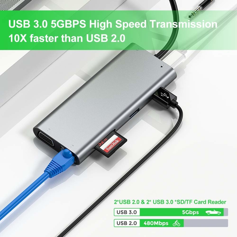 11 poort 11 in 1 USB Type C Hub 10 Gbps USB C Docking Station Plug And Play Software integratie