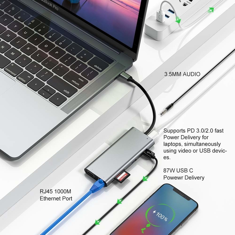11 in 1 Type-C Hub Multiport Dock Station met USB3.0 PD SD/TF 4K HDMI VGA RJ45 Adapter