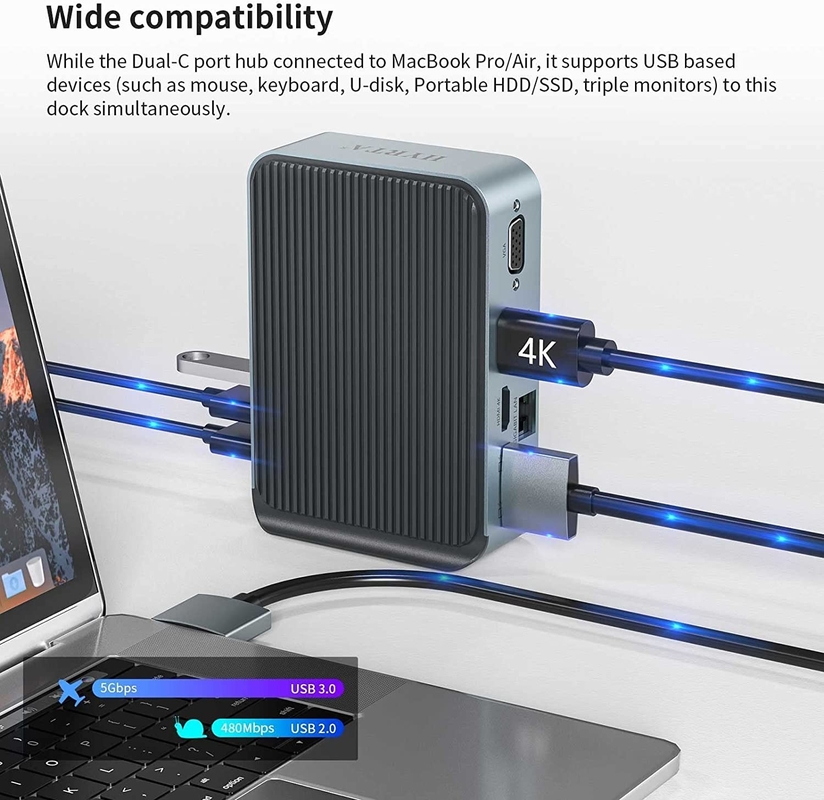Displaylink 2 HDMI 2K 60Hz Docking Station 16 multi-poort Type C Docks voor Macbook