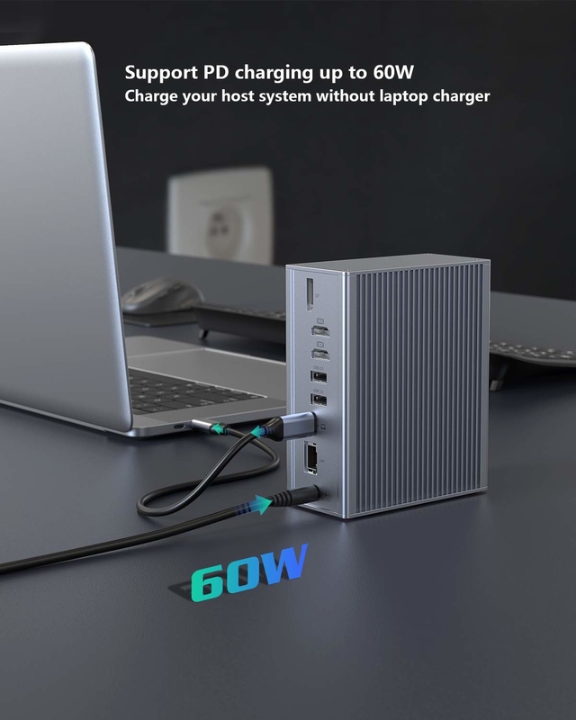 Thunderbolt 3 16 in 1 Type-C Dual HDMI USB C Docking Station 4K Video
