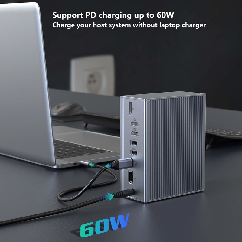 16 in 1 dockingstation voor laptop usb c adapter Grijz 10Gbps Data Transfer Rate Displaylink-poort
