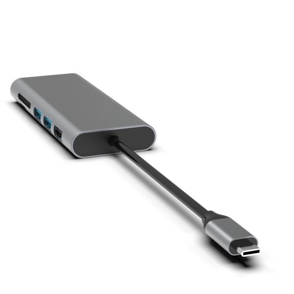 Zilveren 10-in-1 USB-C Hub met HDMI USB 3.0 Ethernet 3.5mm Audio Jack voor PC en laptop