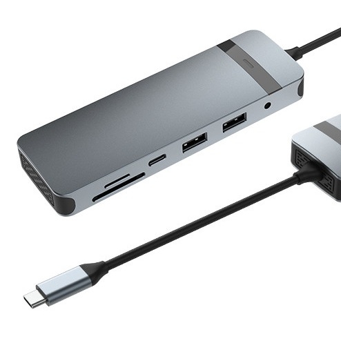 9-in-1 USB-C Hub Docking Station met 4K HDMI 100W PD USB 3.0 Card Reader Audio voor MacBook