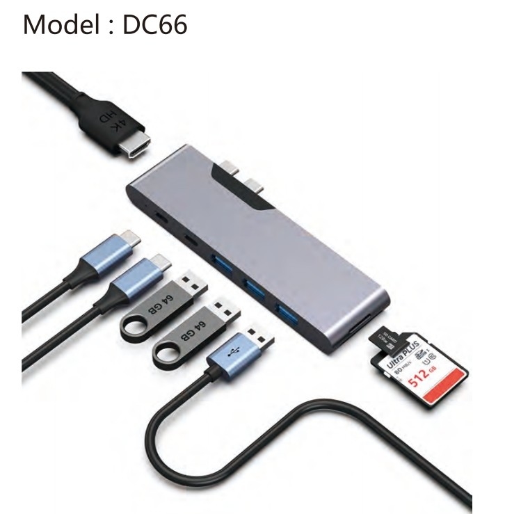 7-in-2 USB C Multiport Hub HDMI Adapter USB 3.0 SD TF Card Reader Voor MacBook Pro