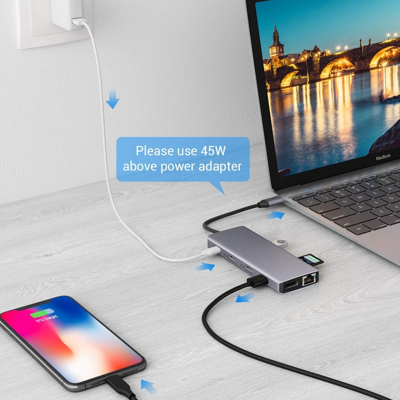 USB A Type C Hdmi Usb Hub met 5Gbps overdrachtssnelheid en voeding