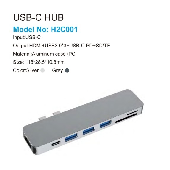 7 in 1 Dual Type C Hub USB C Docking Station ondersteunt 4K HDMI kaartlezer voor Mackbook Pro