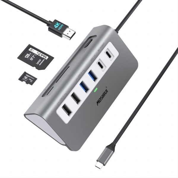 Multi-Port Hub USB C 3.0 Docking Station Laptop Splitter Eén Smart Charging Port Individuele aan/uit schakelaars