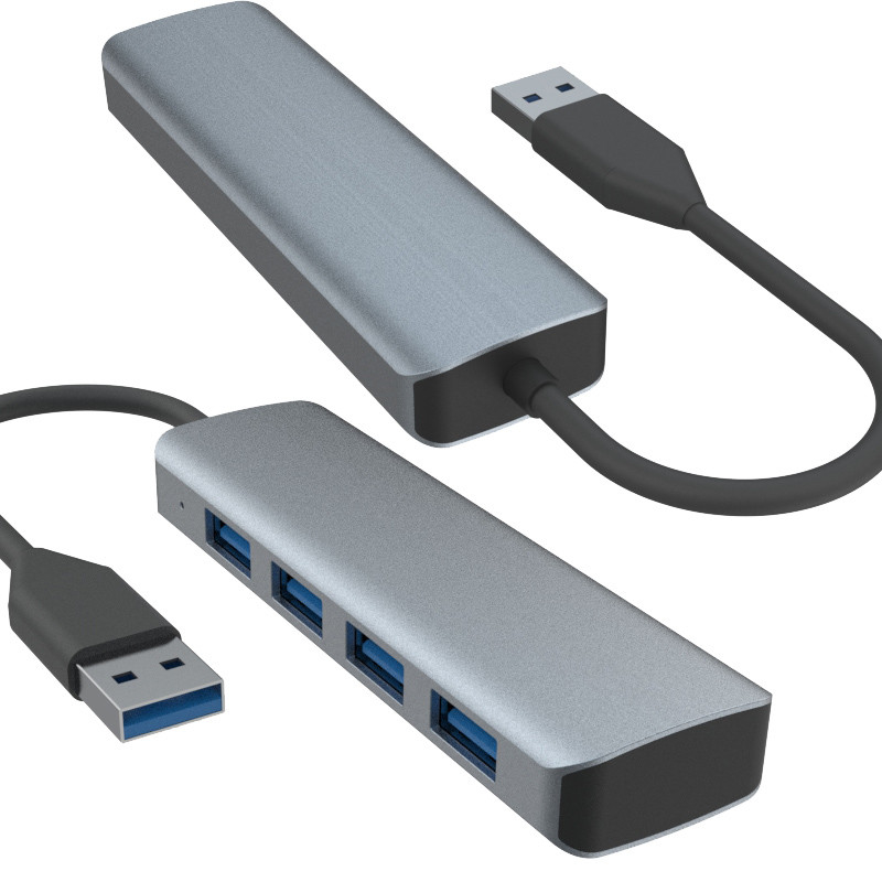 4 poorten USB A Hub met voedingsbron Slank Zwart Grijz Aluminium Hub Adapter Voor Computers