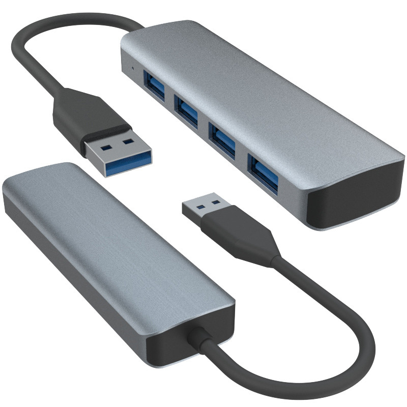 4 poorten USB A Hub met voedingsbron Slank Zwart Grijz Aluminium Hub Adapter Voor Computers