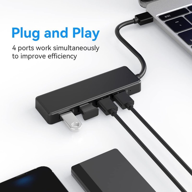 Laptop Usb A Hub Type C Compatibiliteit Zwart Grijz Hub 5Gbps Gegevensoverdracht Lange kabellengte Voeding