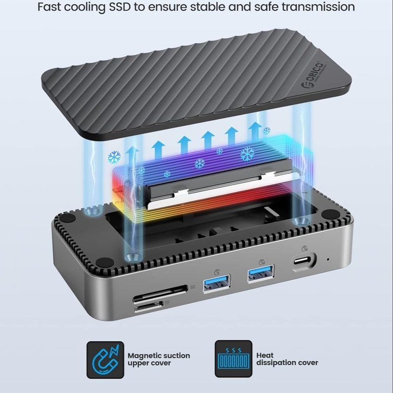 USB C Displaylink Docking Station met 10 Gbps USB 3.2 Gen2 M.2 NVMe/SATA SSD Reader