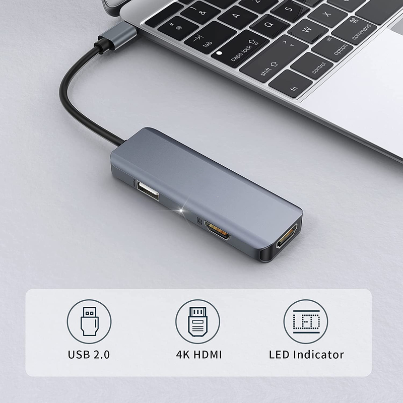 3 in 1 USB Hub HDMI Adapter USB C naar USB 2.0 Adapter Slim Dock voor Mac