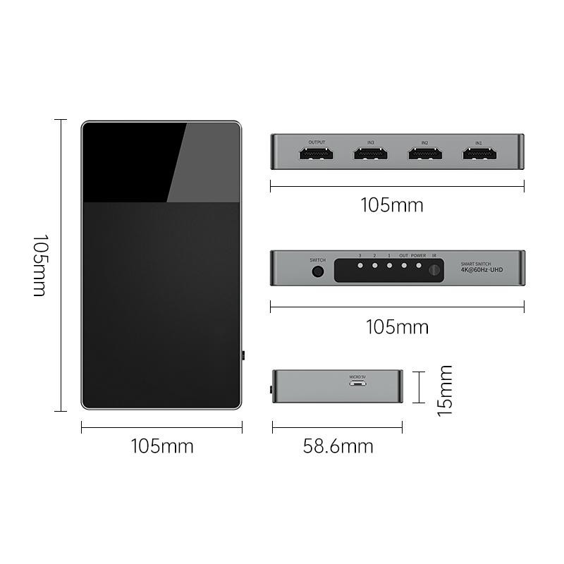 3 in 1 Out HDMI Switch Aluminium HDMI Splitter met afstandsbediening HDMI Switcher ondersteunt 4K 3D HD Monitor