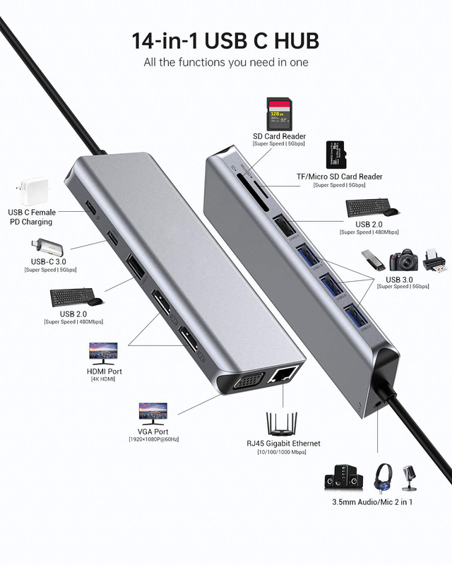 USB 3.0 Hub Extension Type A Man tot Vrouwelijk Gegevenskabel Met USB C Hub Power Extra Long