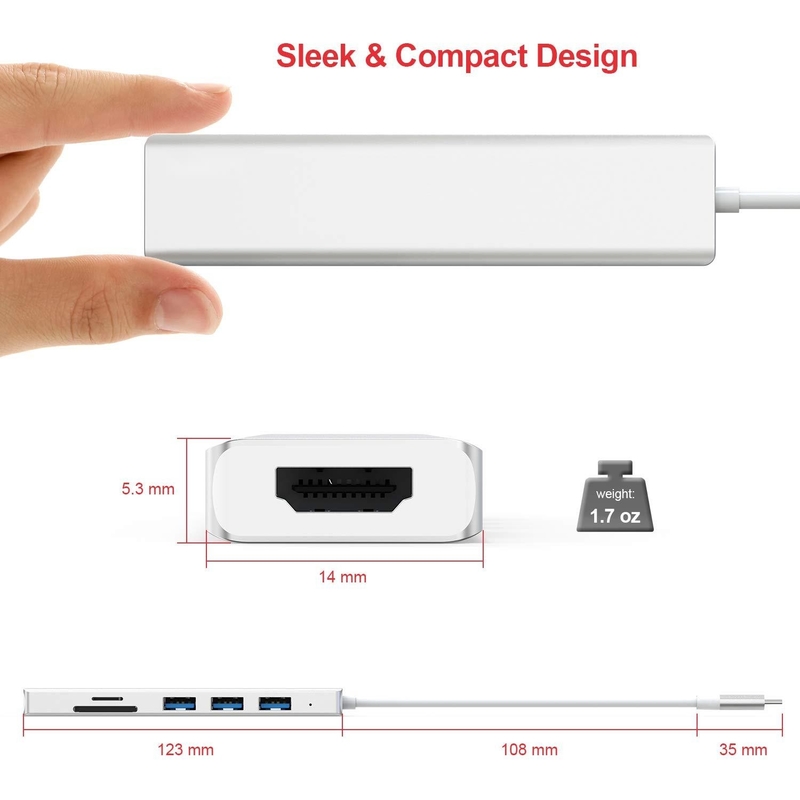 6 poorten USB-C Hub Splitter USB-C Expander Draagbare USB Adapter Multiport Data Hub