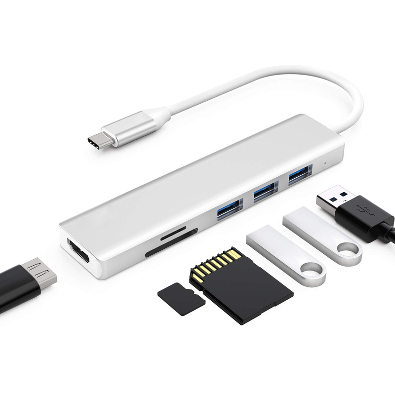 6 poorten USB-C Hub Splitter USB-C Expander Draagbare USB Adapter Multiport Data Hub