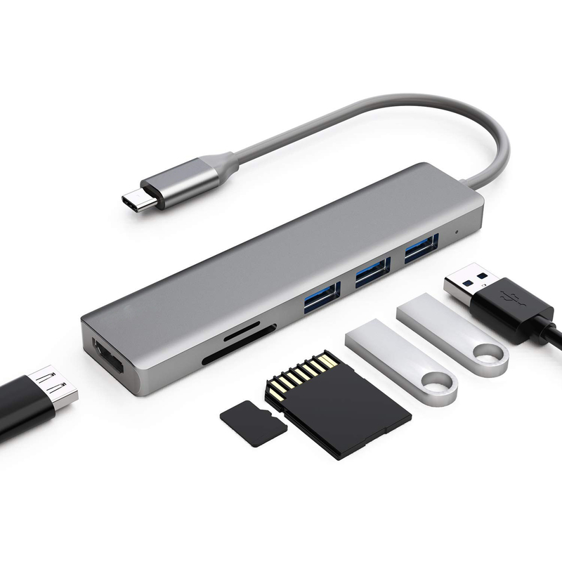 6 poorten USB-C Hub Splitter USB-C Expander Draagbare USB Adapter Multiport Data Hub