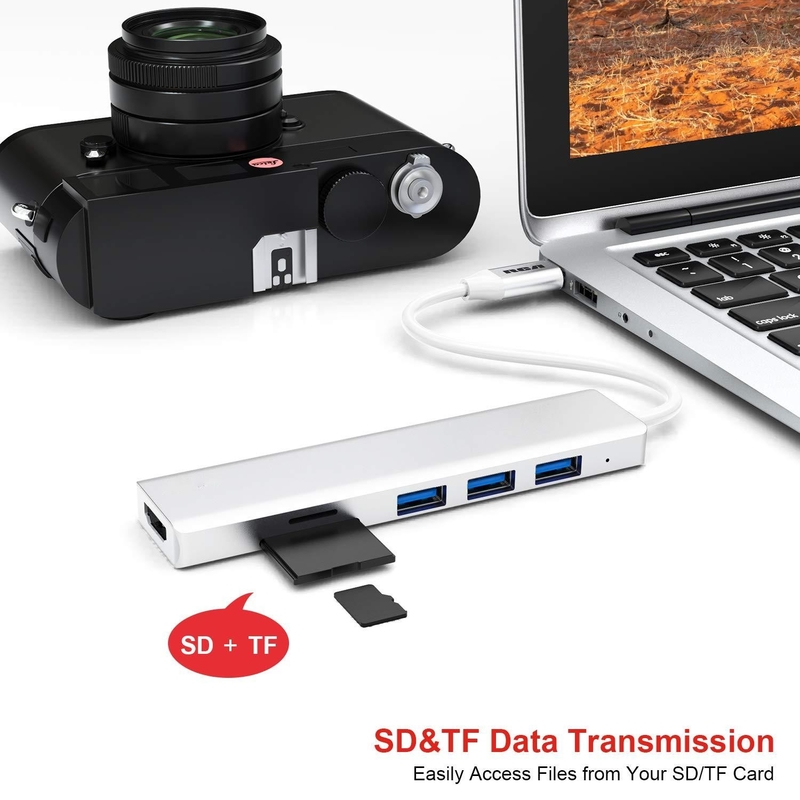 USB C 6 In 1 Multiport Adapter To HDMI Splitter USB-A 3.1 Type-C Data Port 100W PD SD kaartlezer