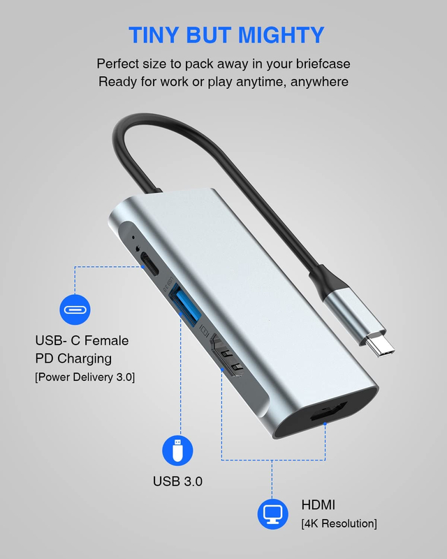 4 in 1 USB C Adapter Dual HDMI naar USB3.0 Thunder Ports