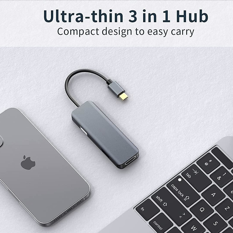 Dual HDMI USB C Dock Hub Aluminium USB C Adapter Monitor 3 In 1 Dongle Met 4K HDMI