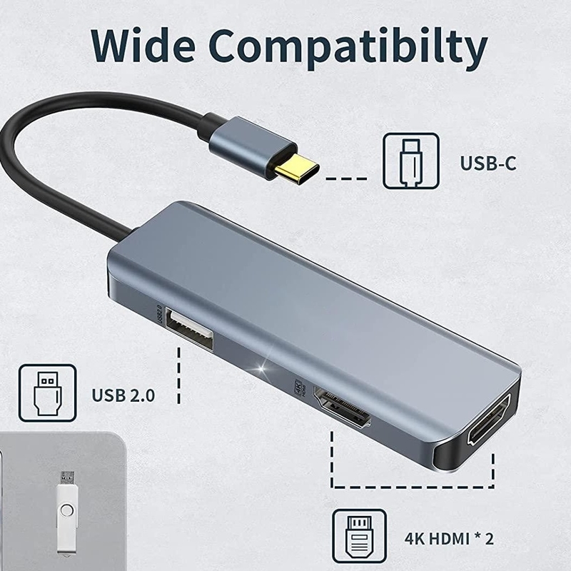 Dual USB C Adapter 3 In 1 Dongle 4K HDMI Docking Station Compatibel MacBook Pro