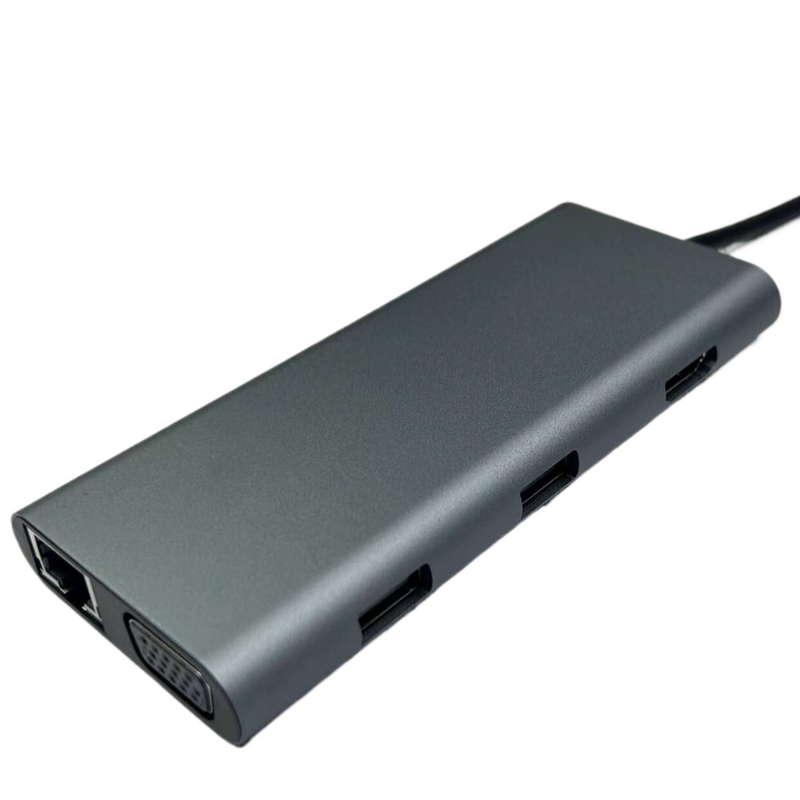 Behoorlijk zilveren USB C-dockingstation met Displaylink IC en USB 3.0-poorten