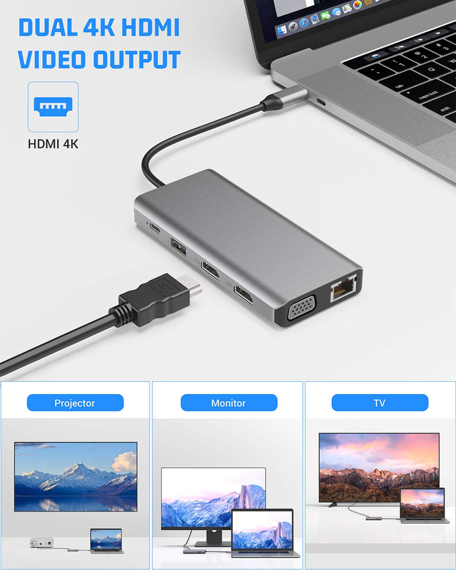 USB C 11 In 1 Multiport Dock Type C Triple USB 3.0 TF Card Type-C USB-C Laptop