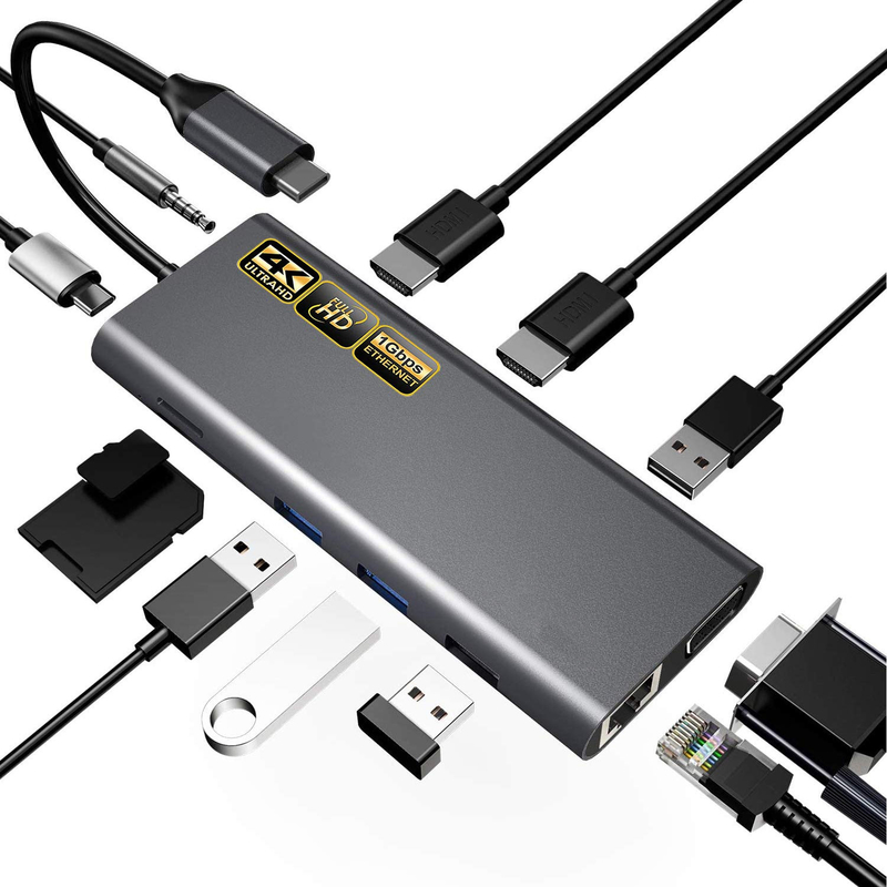 USB C Adapter 13 in 1 4K HDMI Hub Type C naar HDMI 4K USB 3.0 2.0 PD Charging Converter