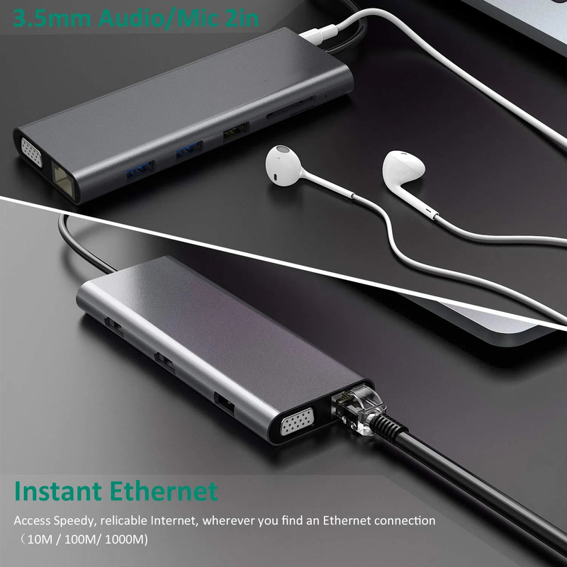 Hub USB 3.0 USB C Multiport Laptop Adapter PC Computer PD Charge Dock Station RJ45 HDMI