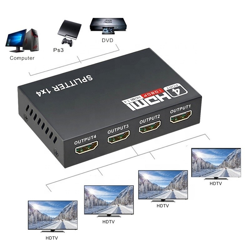 Professionele HDMI Splitter 1x4 Full HD 3D 1080P 4 Ports Converter Voor TV Vrouw-Vrouw