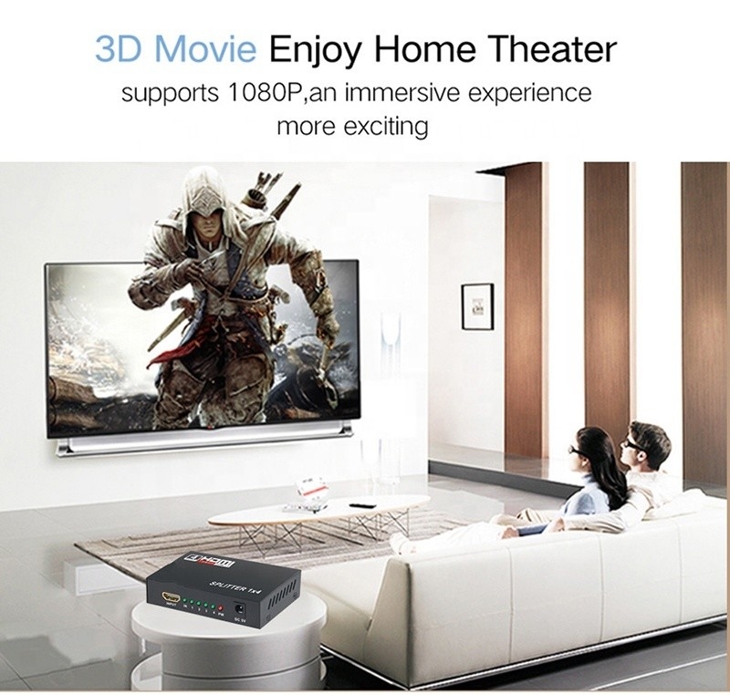 Professionele HDMI Splitter 1x4 Full HD 3D 1080P 4 Ports Converter Voor TV Vrouw-Vrouw