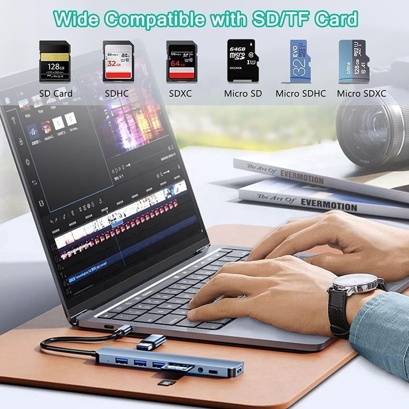 8-in-1 USB 3.0 Hub 3*USB 2.0 3.5mm Audio SD/TF Card Reader Output voor gegevensoverdracht en opladen