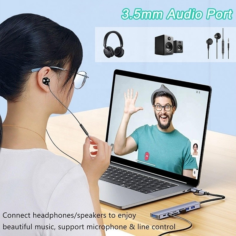 8-in-1 USB 3.0 Hub 3*USB 2.0 3.5mm Audio SD/TF Card Reader Output voor gegevensoverdracht en opladen
