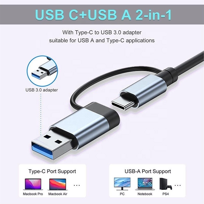 8-in-1 USB 3.0 Hub 3*USB 2.0 3.5mm Audio SD/TF Card Reader Output voor gegevensoverdracht en opladen
