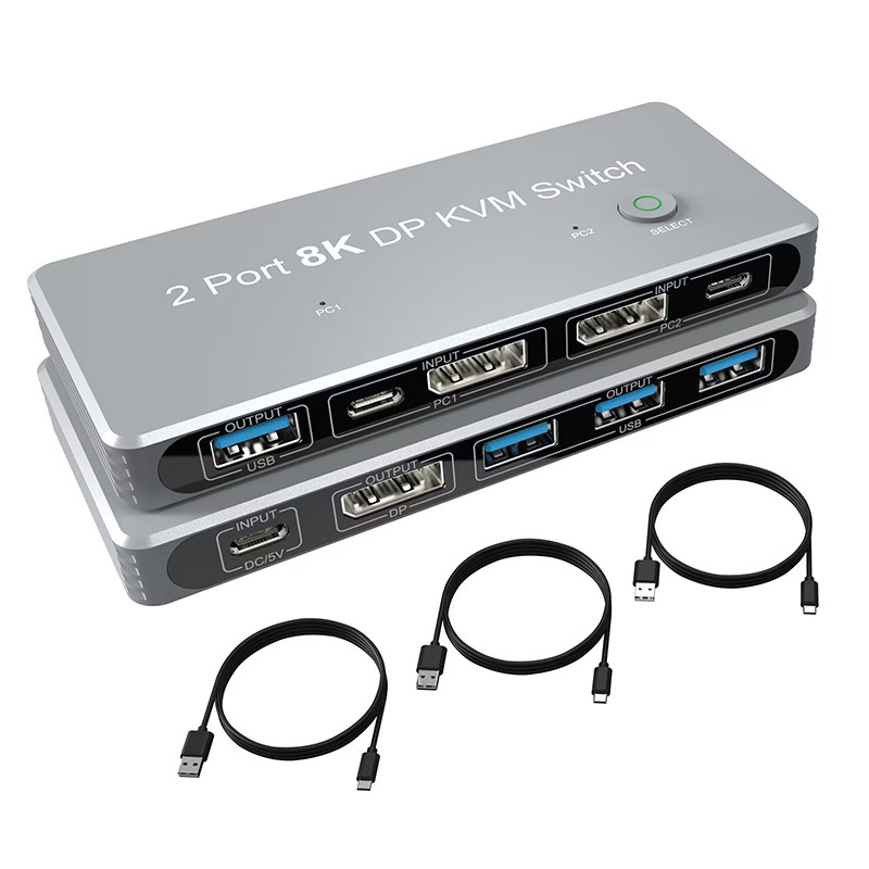 2-poort Displayport en USB KVM Switch 4K 144Hz 8K 60Hz 1.4 met 1.4 DP USB-interface