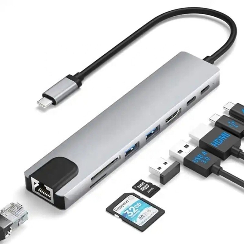 Veelzijdige 8-in-1 USB Type C Hub Multiport Adapter voor multitasking en gegevensoverdracht