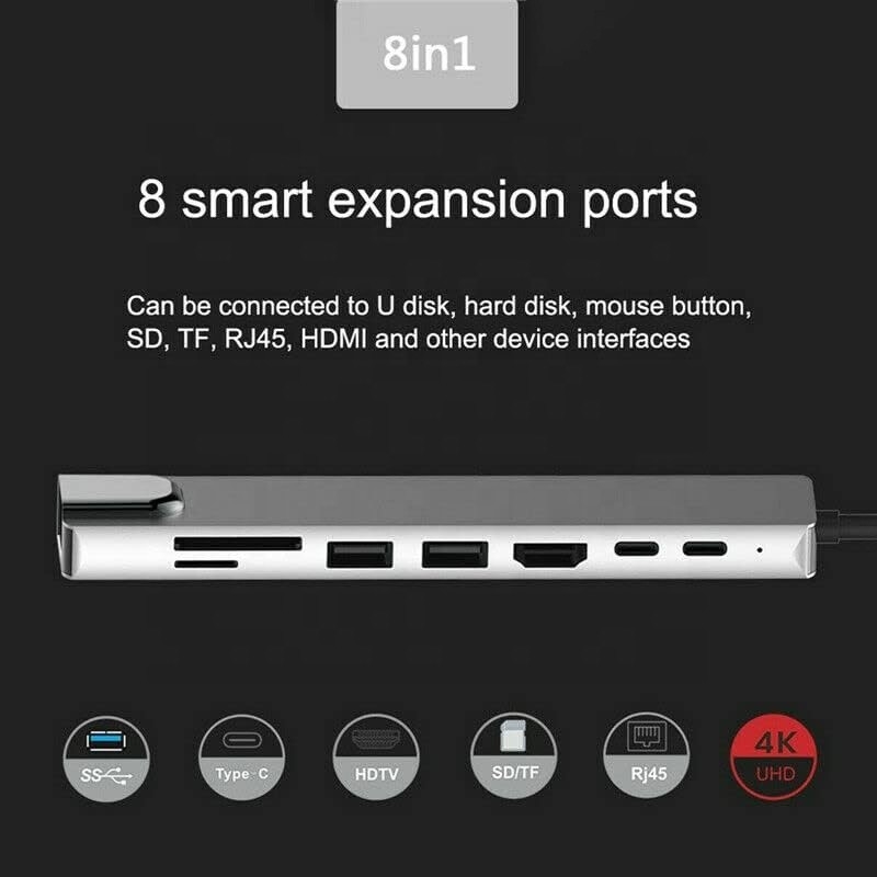 Veelzijdige 8-in-1 USB Type C Hub Multiport Adapter voor multitasking en gegevensoverdracht