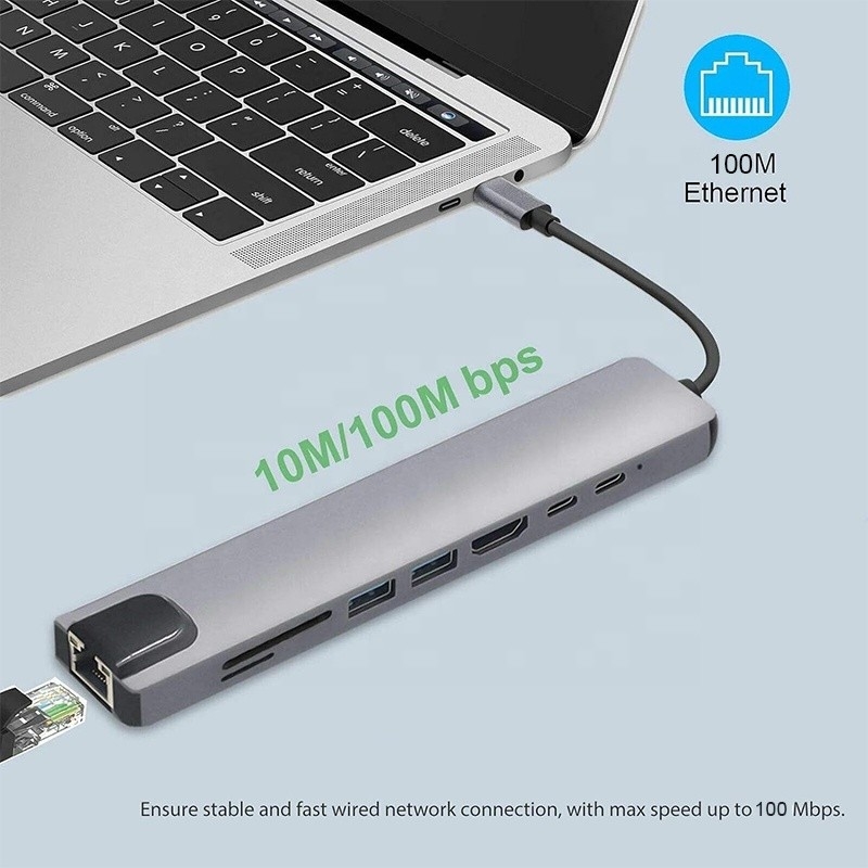 Veelzijdige 8-in-1 USB Type C Hub Multiport Adapter voor multitasking en gegevensoverdracht