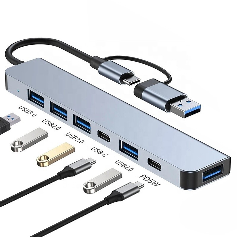 Aluminiumlegering 7 in 1 USB-splitter voor laptop desktop pc aanvaardbaar OEM/ODM