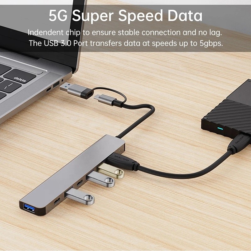 Aluminiumlegering 7 in 1 USB-splitter voor laptop desktop pc aanvaardbaar OEM/ODM