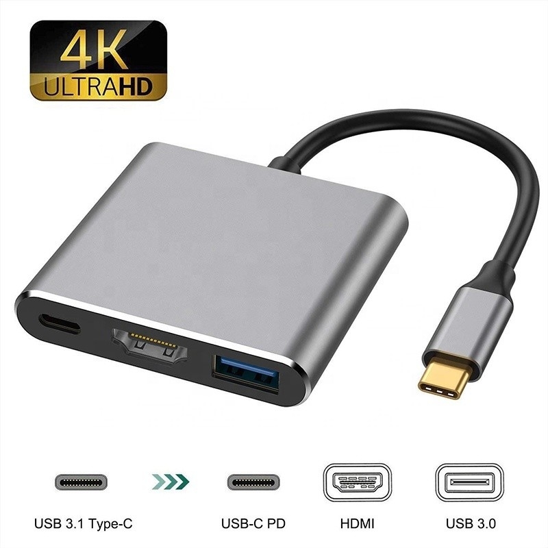 3-in-1 USB C Type C Multifunction Hub naar USB-C PD HDMI USB 3.0 Adapter Converter Cable