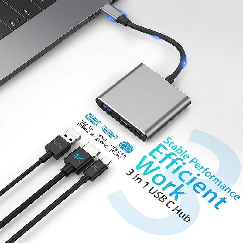 3-in-1 USB C Type C Multifunction Hub naar USB-C PD HDMI USB 3.0 Adapter Converter Cable