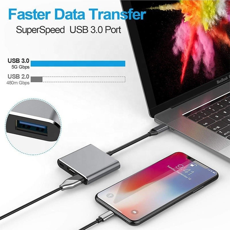 3-in-1 USB C Type C Multifunction Hub naar USB-C PD HDMI USB 3.0 Adapter Converter Cable
