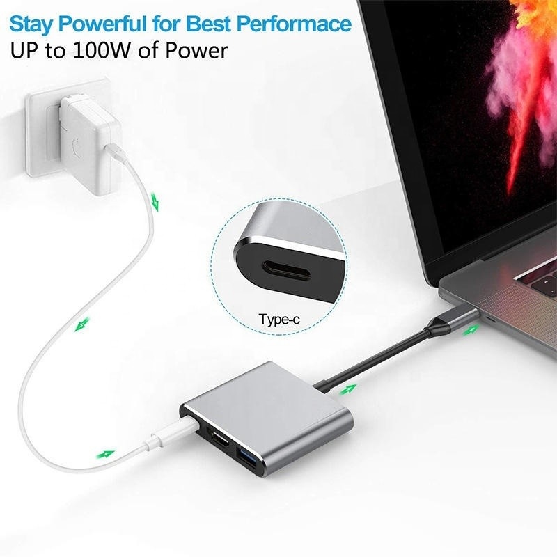 3-in-1 USB C Type C Multifunction Hub naar USB-C PD HDMI USB 3.0 Adapter Converter Cable