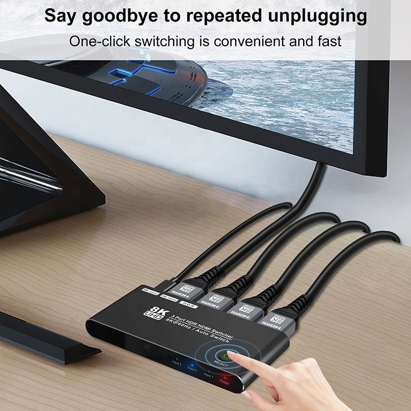 8K HDMI Switch 3 In 1 Out Ondersteuning 3 HDMI Input 8K 60Hz 4K 120Hz Geavanceerde technologie