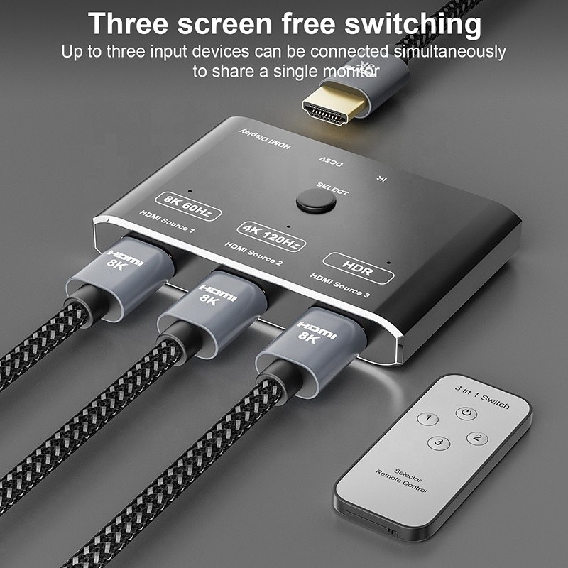 8K 120Hz HDR 3-poorts HDMI-schakelaar Switcher 3 in 1 uit-stekker externe converter