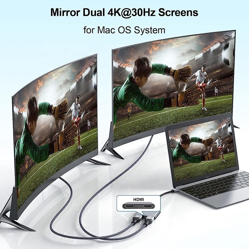 Type C Man tot Dual HDMI Vrouwelijke Thunderbolt 3 USB-C Multi-Monitor Adapter Cable 4K 30Hz
