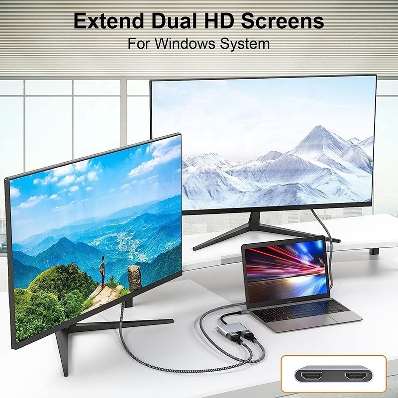 Type C Man tot Dual HDMI Vrouwelijke Thunderbolt 3 USB-C Multi-Monitor Adapter Cable 4K 30Hz