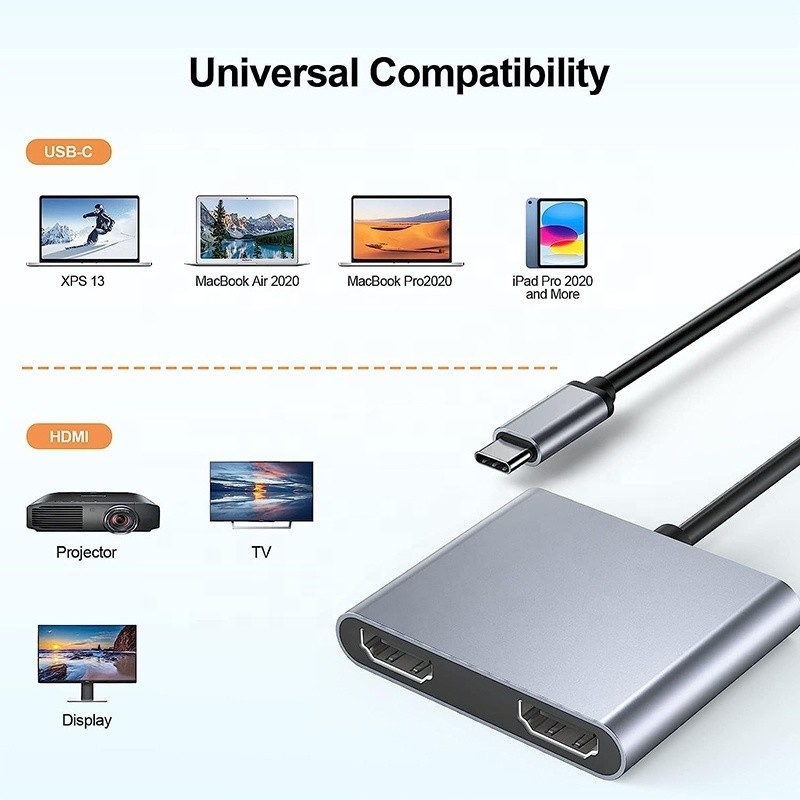 Type C Man tot Dual HDMI Vrouwelijke Thunderbolt 3 USB-C Multi-Monitor Adapter Cable 4K 30Hz