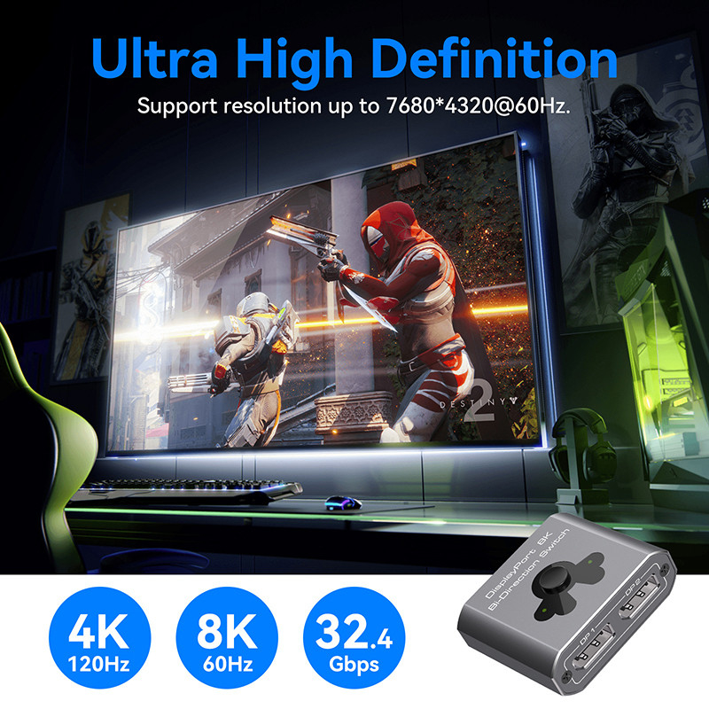 8K60Hz Port Switcher voor eenvoudige bediening en hoogwaardige DP 1.4 Switching